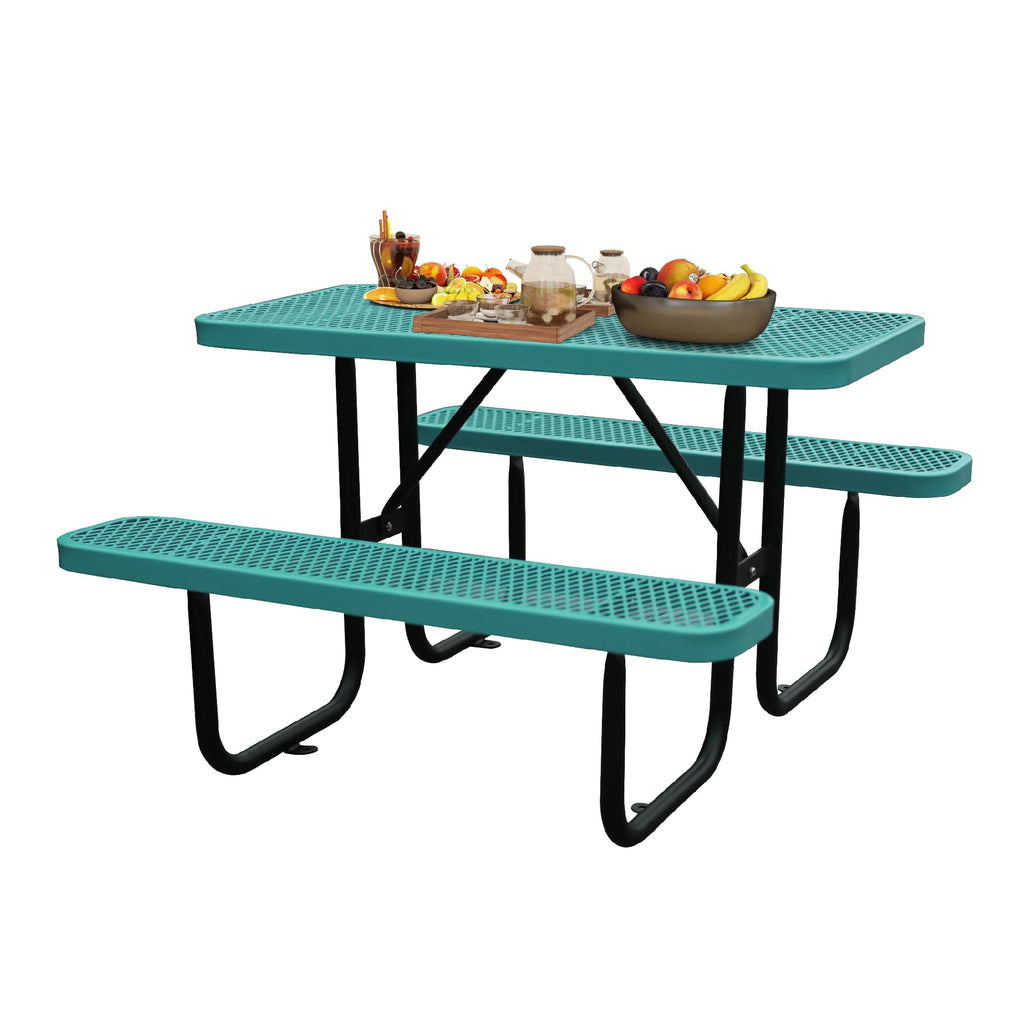 4FT Metal Picnic Tables for Outdoors, Commercial Rectangular Picnic Table and Bench Set for Outside, Patio, Garden