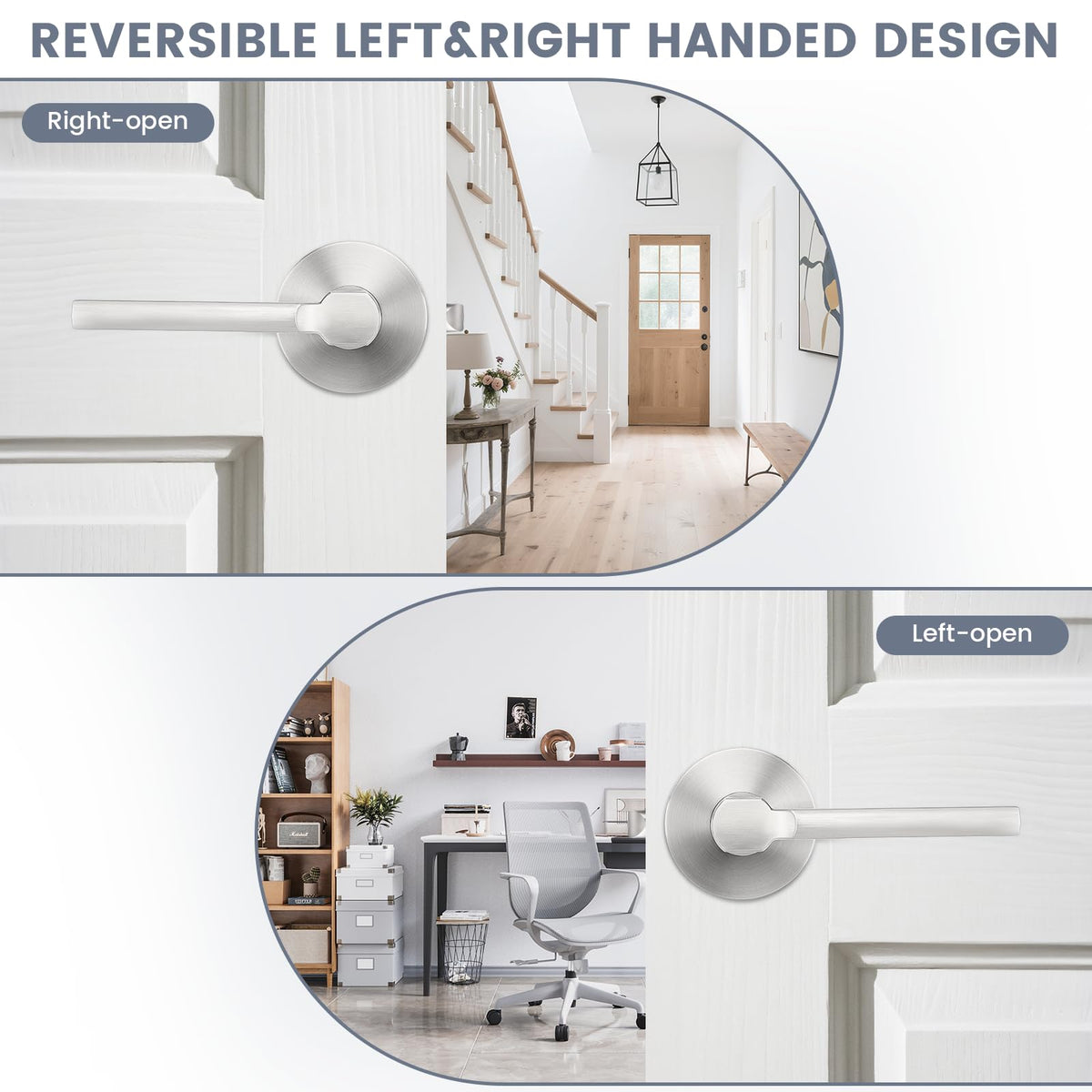 Satin Nickel Passage Door Handle,Brushed Nickel Round Interior Door Lever and Closet,Keyless Non-Locking Door