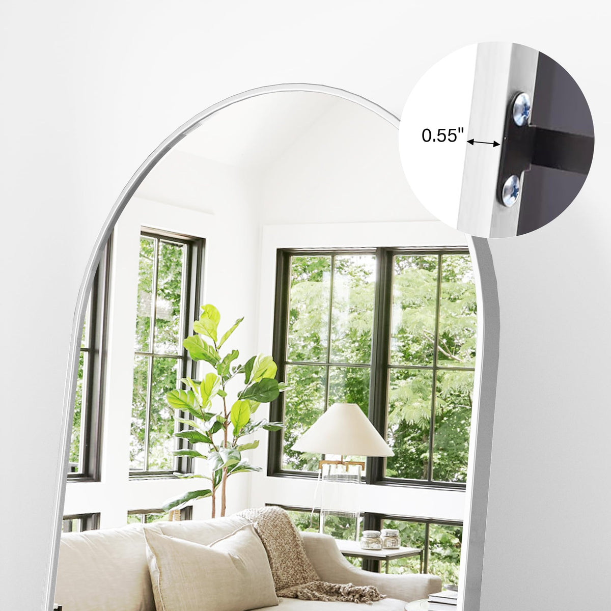 Arched Floor Length Mirror, 56"x20" Full Length Body Mirror (White)