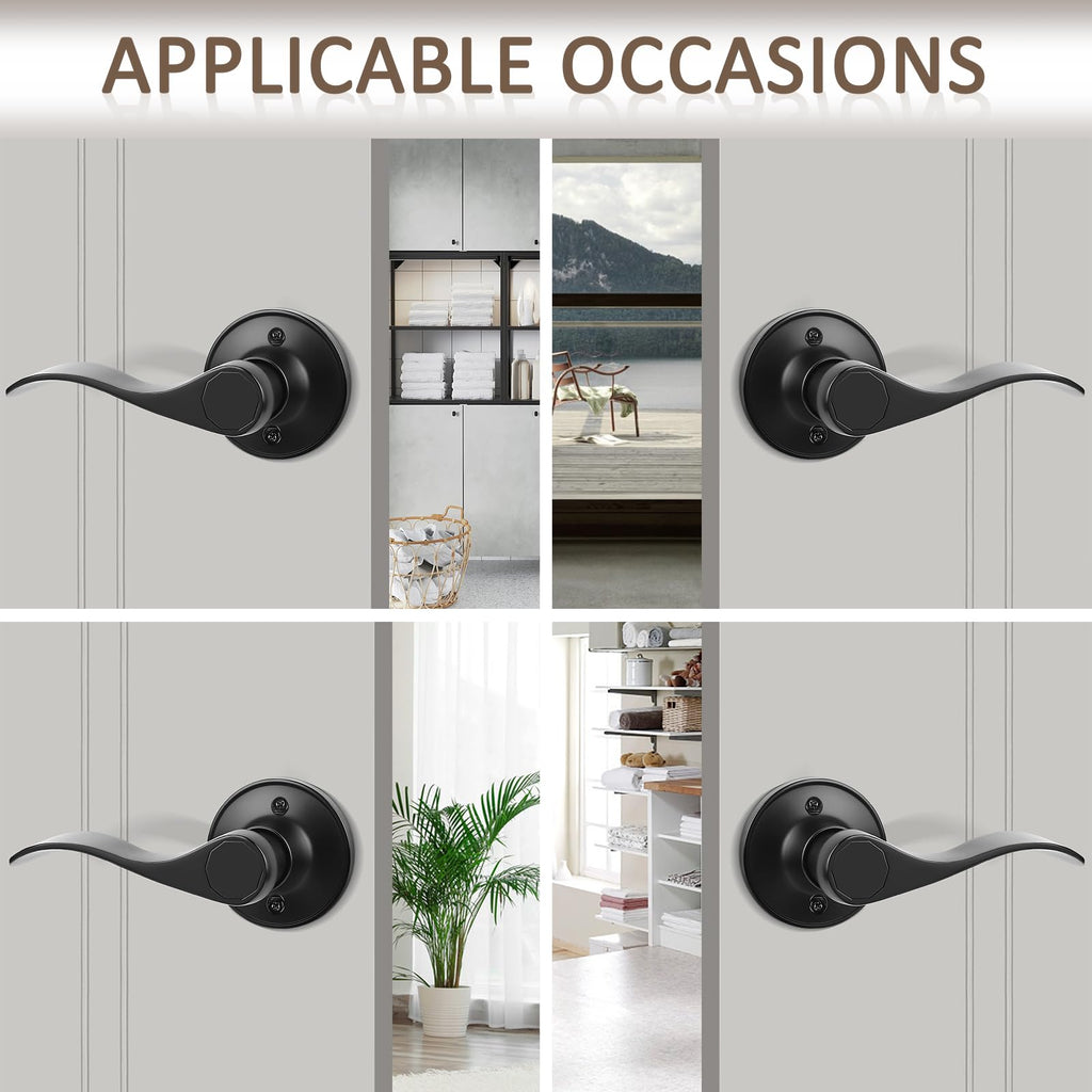 6 Pack Dummy Door Lever Door Handle for Left Hand and Right Hand, Wave Style French Door Handle with Black Finish