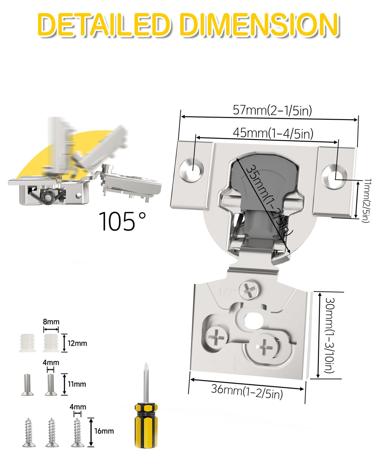 60 Pack 1/2" Overlay Face Frame Soft Close Cabinet Hinges, 105° Concealed Hinge, Smooth Slow Self Closing, 3D