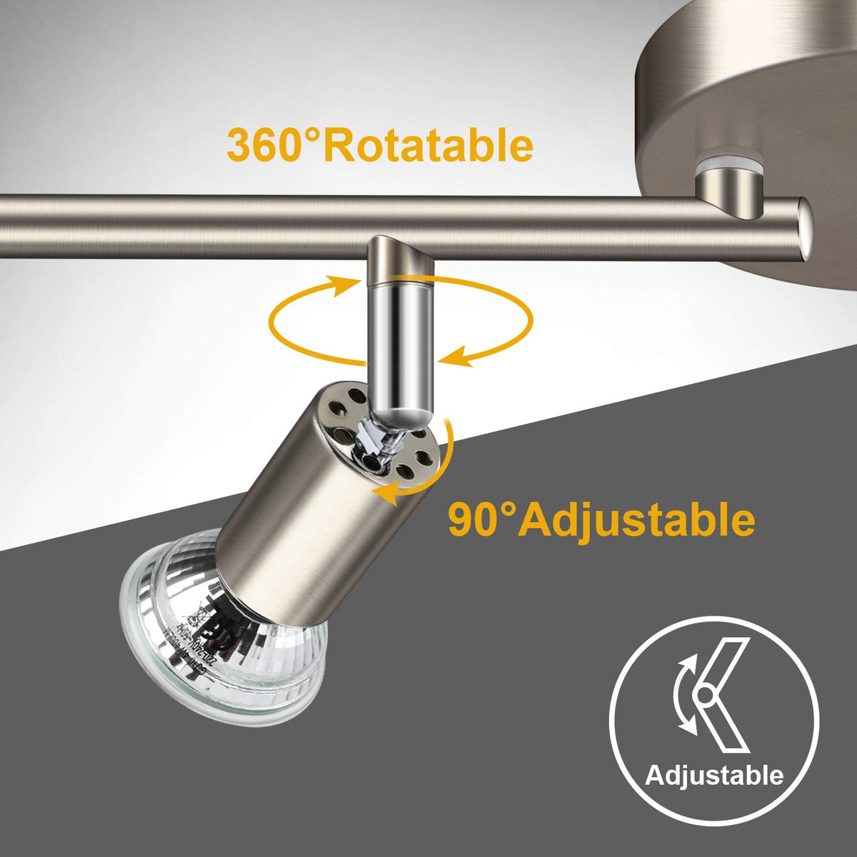 LED Track Lighting Kit, Flexibly Rotatable Light Heads, 4 Way Ceiling Spotlight Matt Nickel Finish, Including