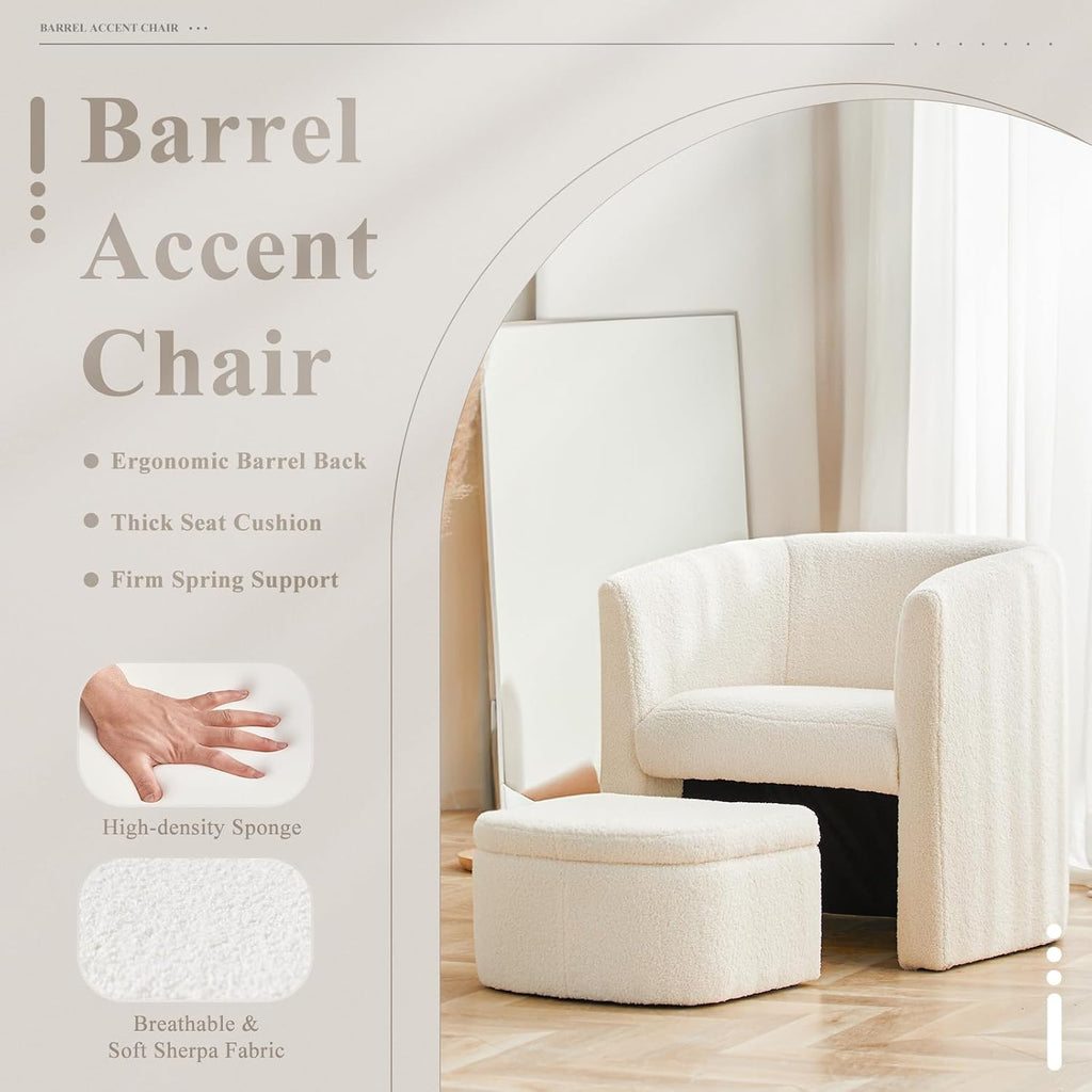 Morden Velvet Barrel Accent Chair with Storage Ottoman Set of 2, Upholstered Living Room Side Chair, Single Sofa