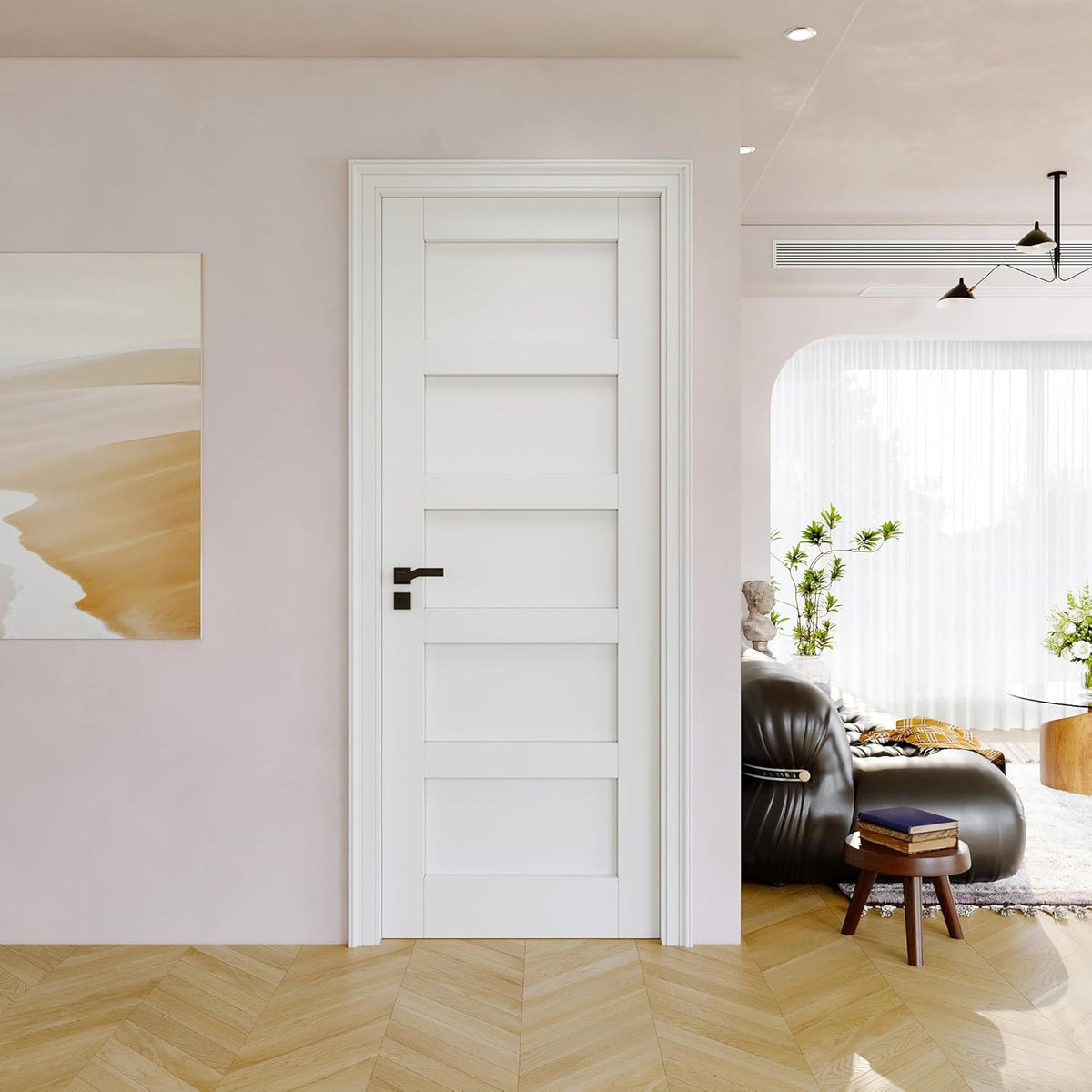 Slab Door Interior, Solid Core Pre-Built Wood Doors 30"x80", 5-Panel White Bedroom Door Shaker, Pantry, Bathroom, Laundry Swing Door w/o Frame, Pre-Finished & Paintable with CARB P2