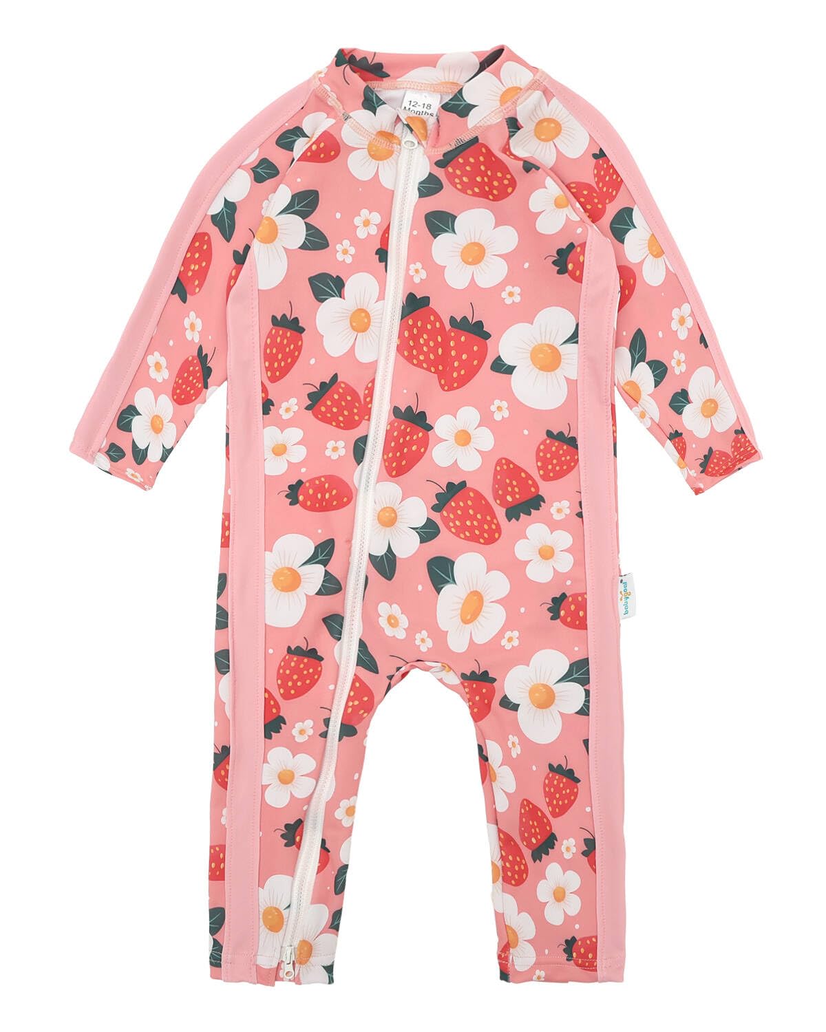 Baby Girl Strawberry One Piece Rash Guard Swimsuit, Long Sleeves Full Body Zipper Toddler Rashguard Swimwear Bathing
