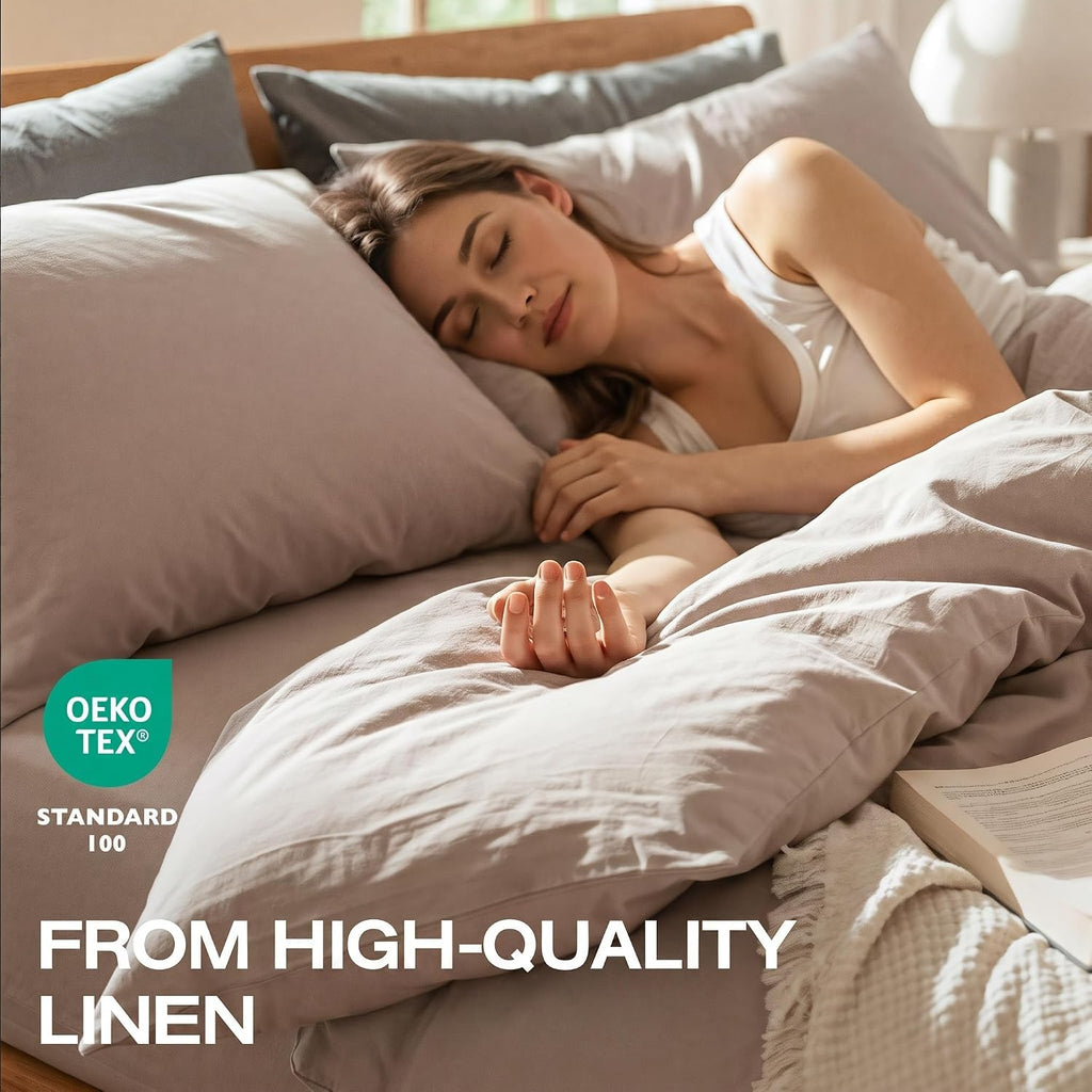 100% Pure Linen Blend 4 Piece Sheet Set, Cooling and Breathable Flax Bed Sheets for Hot Sleepers, All Season Comfort