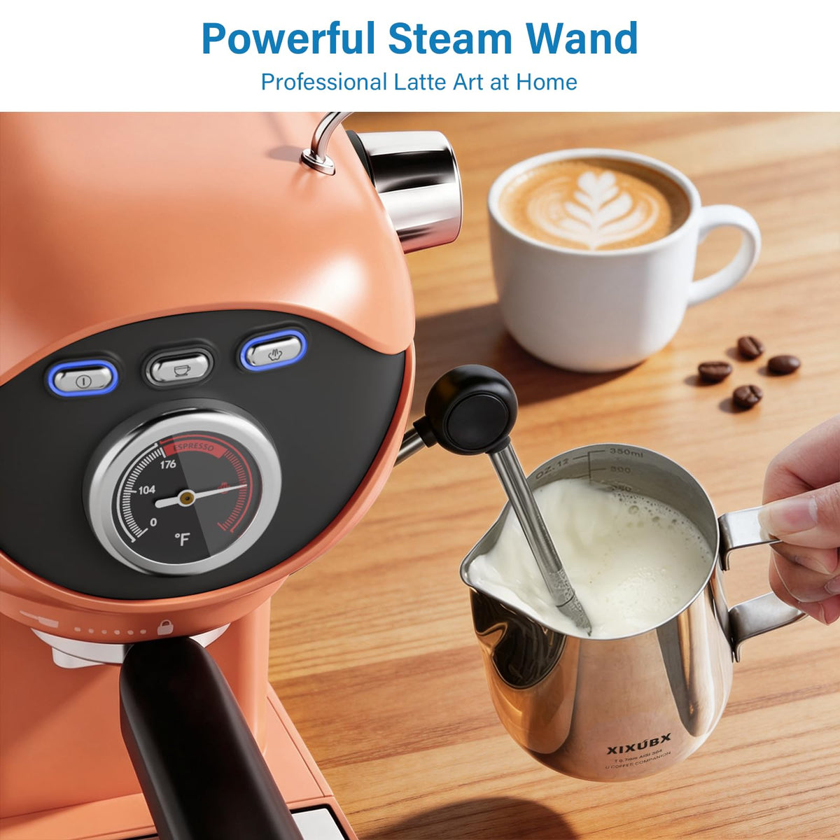 Espresso Machine, Compact Espresso Maker with Milk Frother, Orange