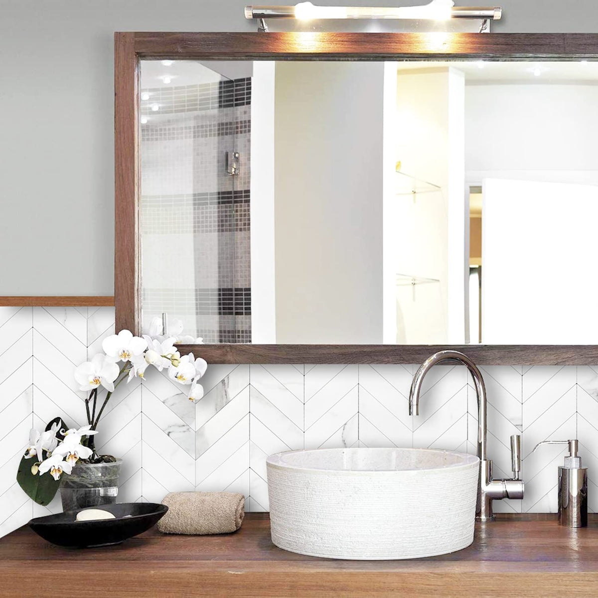 Herringbone Tile Peel and Stick Backsplash