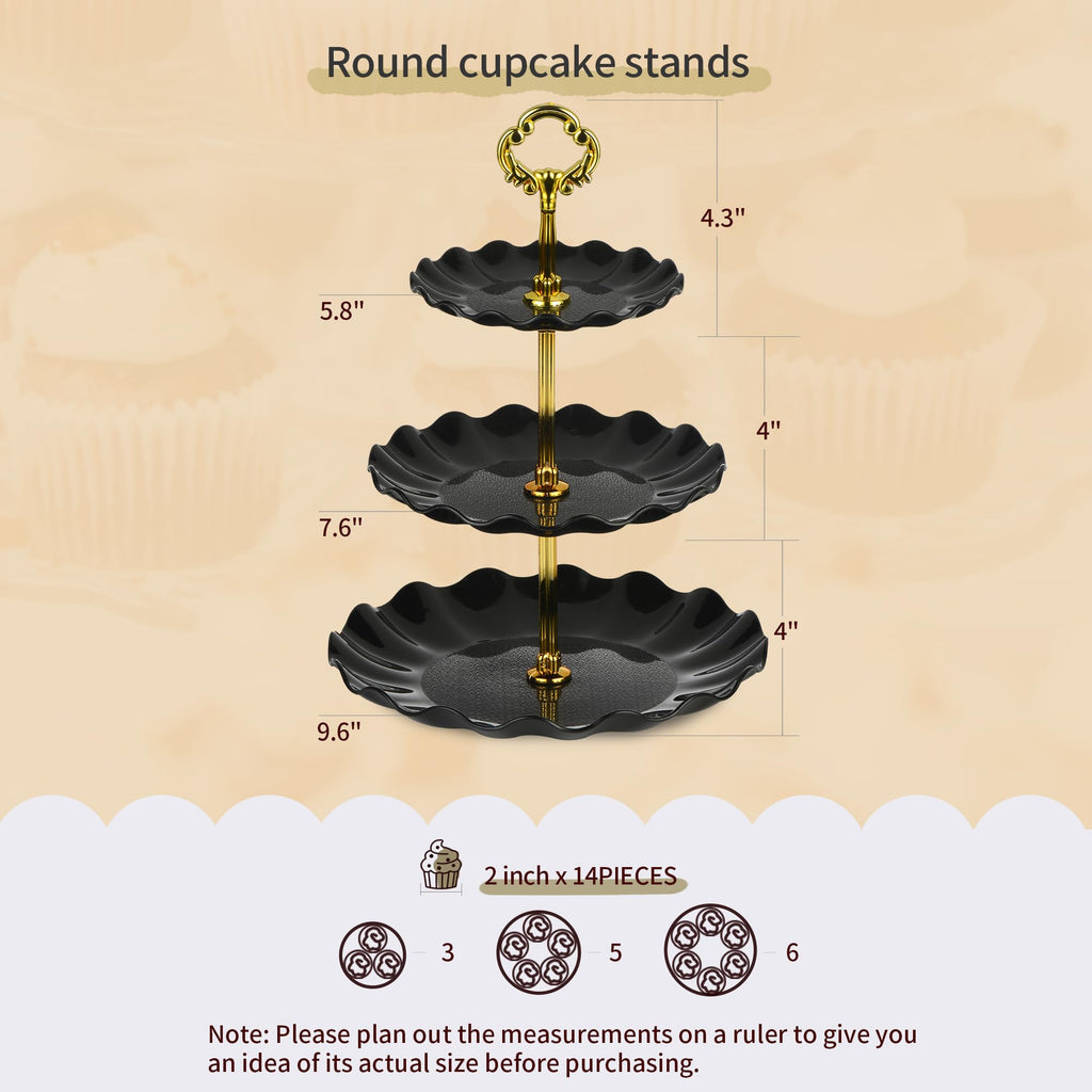 Pack of 11 Cake Stand Set of Cupcake Stand, Tray & Table Cloth (Black)
