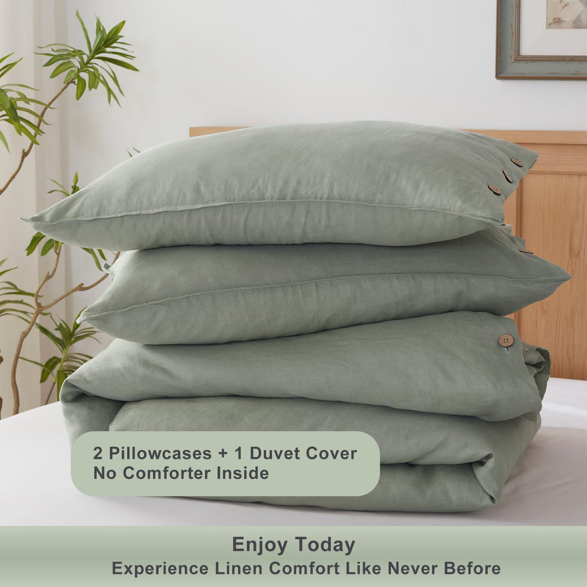 100% Linen Duvet Cover Set, 3 Piece Button Closure