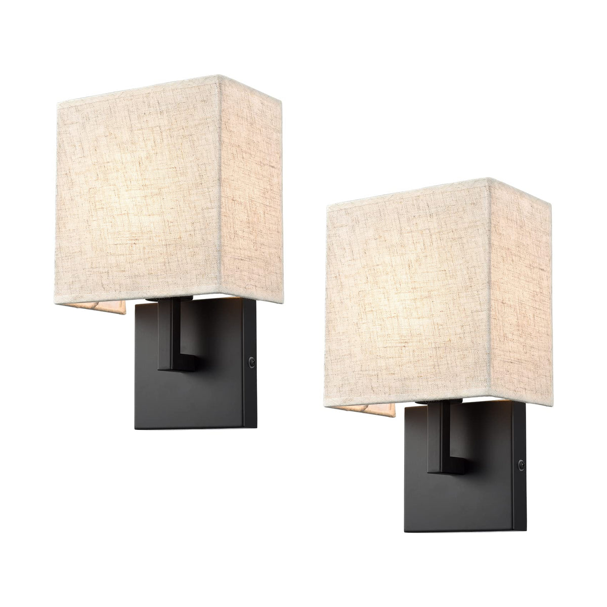 Industrial Linen Wall Sconces Black Bedroom Wall Lamp, Set of 2