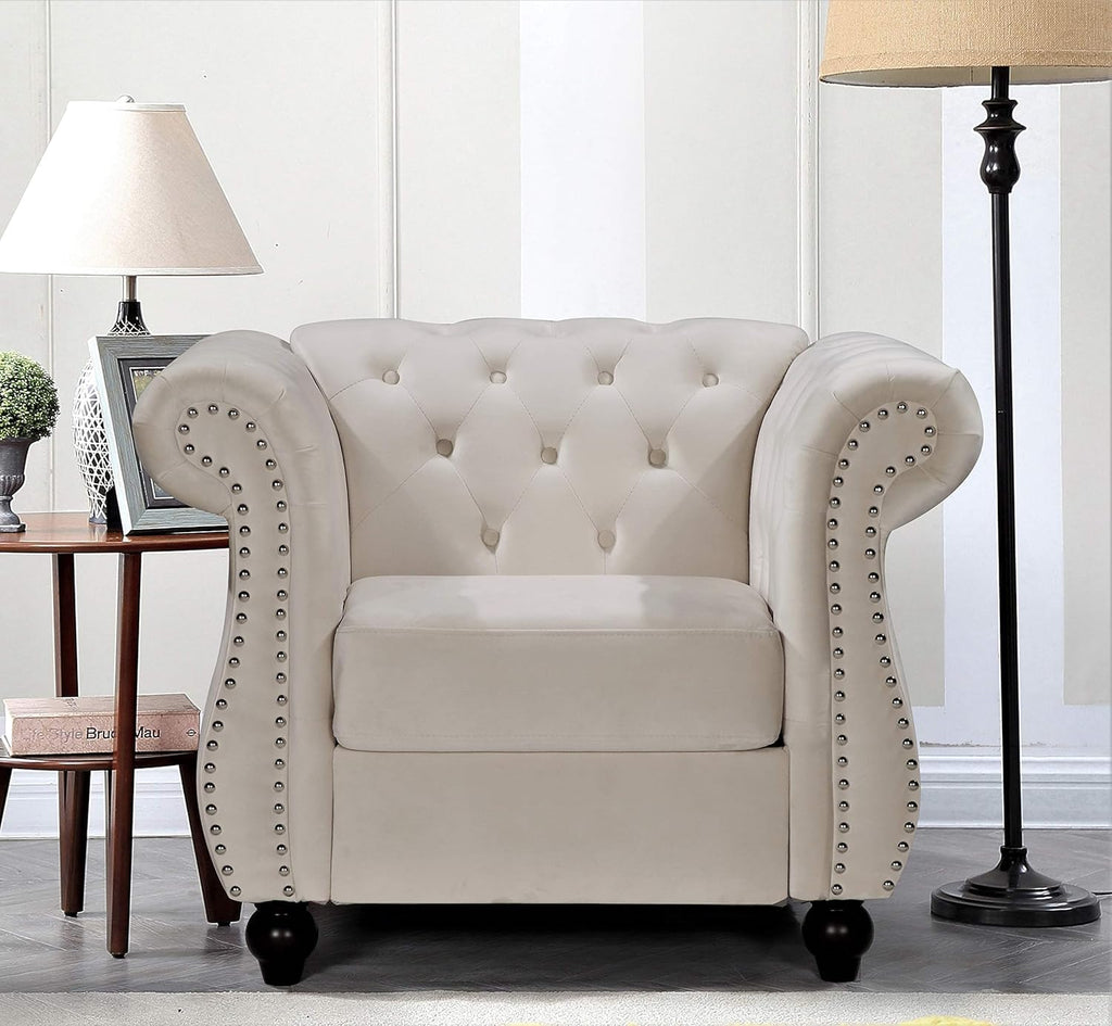 Feinstein Modern Chesterfield Couches with Nailheads, Diamond Tufting & Durable Metal Frame, Chair, Loveseat & Sofa