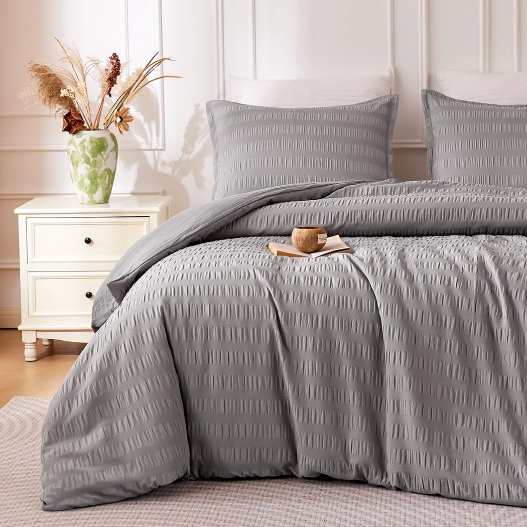 Seersucker Duvet Cover Set, 2 Pieces Boho Bedding Set for All Season 1 Durable and Soft Duvet Cover with 1