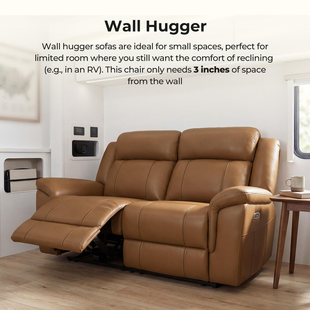 Leather Power Recliner Sofa Wall Hugger, Saddle, Loveseat