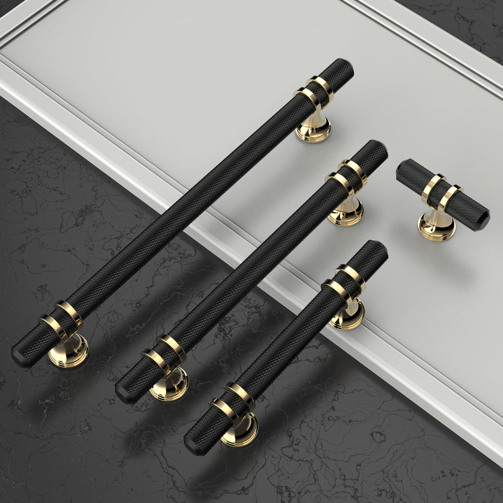 10 Pack Gold and Matte Black Knurled Cabinet Knobs for Dresser Kitchen Knobs for Cabinets Single Hole Cabinet Pulls