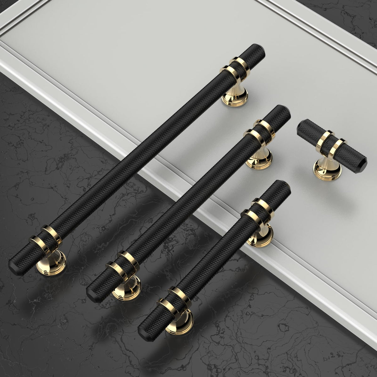 10 Pack Gold and Matte Black Knurled Cabinet Knobs for Dresser Kitchen Knobs for Cabinets Single Hole Cabinet Pulls