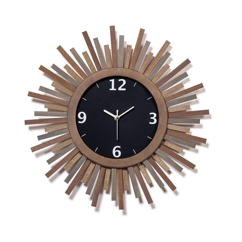 Inspired Nelson Style 18 Inch Large Wall Clock, Battery Operated, Silent, Rustic Wood Boho Sunburst Decorative Wall Clocks Kitchen Bedroom