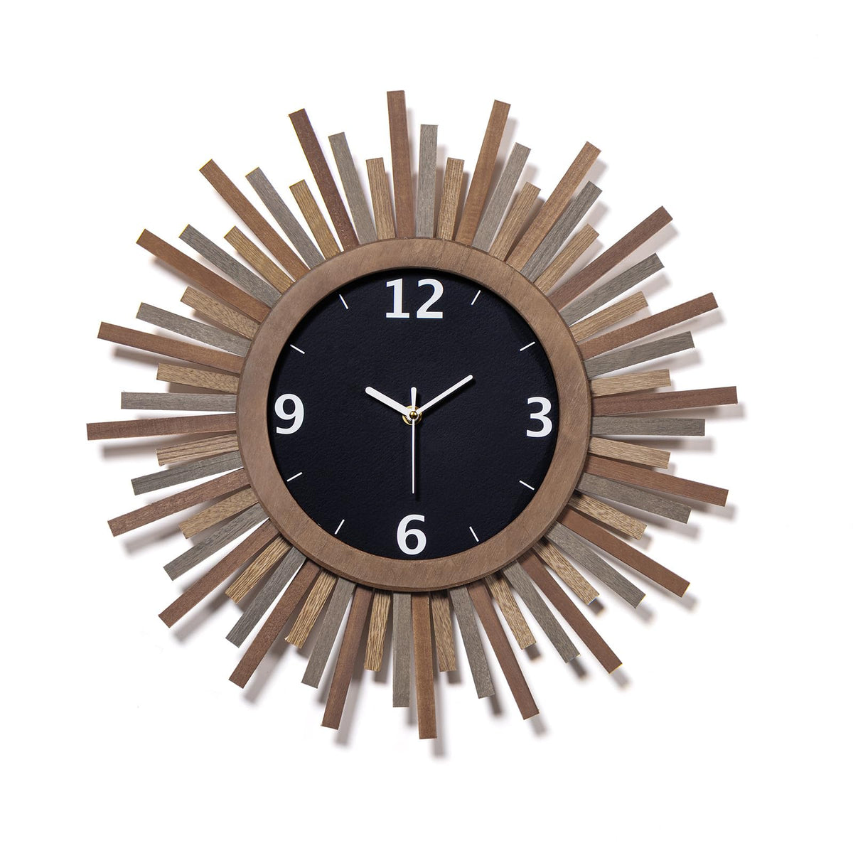 Inspired Nelson Style 18 Inch Large Wall Clock, Battery Operated, Silent, Rustic Wood Boho Sunburst Decorative Wall Clocks Kitchen Bedroom