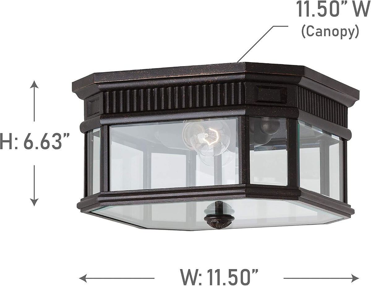 Cotswold Lane Outdoor Flush Mount Ceiling Lighting, 2-Light 120 Watts (12"W x 7"H), Bronze