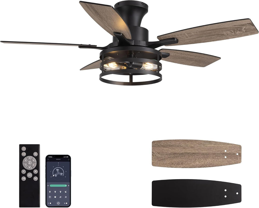 42" Flush Mount Ceiling Fan with Light & Remote