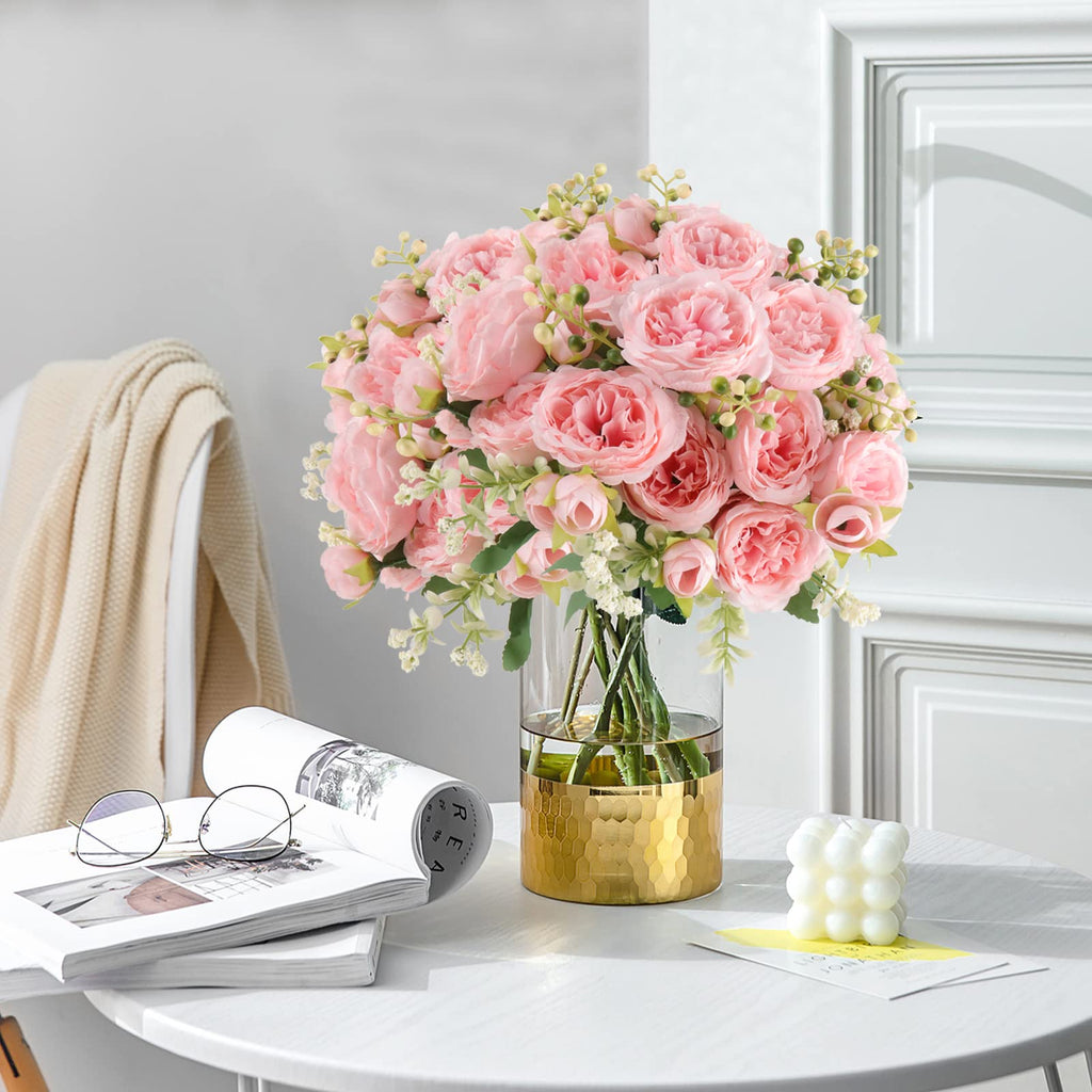 Artificial Peonies Silk Flowers, 4 Bundles Faux Peony Bouquet Florals Arrangements for Farmhouse Home Boho Wedding