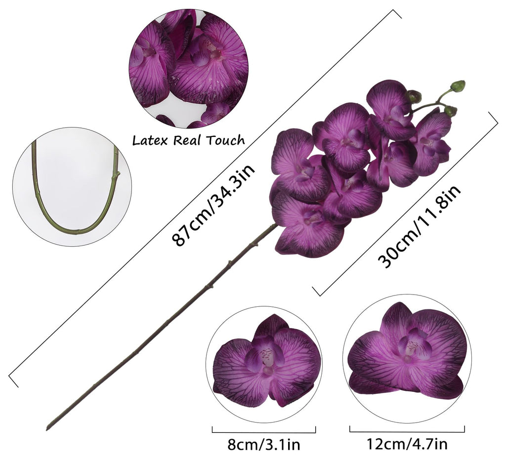 Dark Purple Orchid Artificial 34.3" Real Touch Fake Orchid Latex Purple Phalaenopsis Branches Party Wedding Bridal