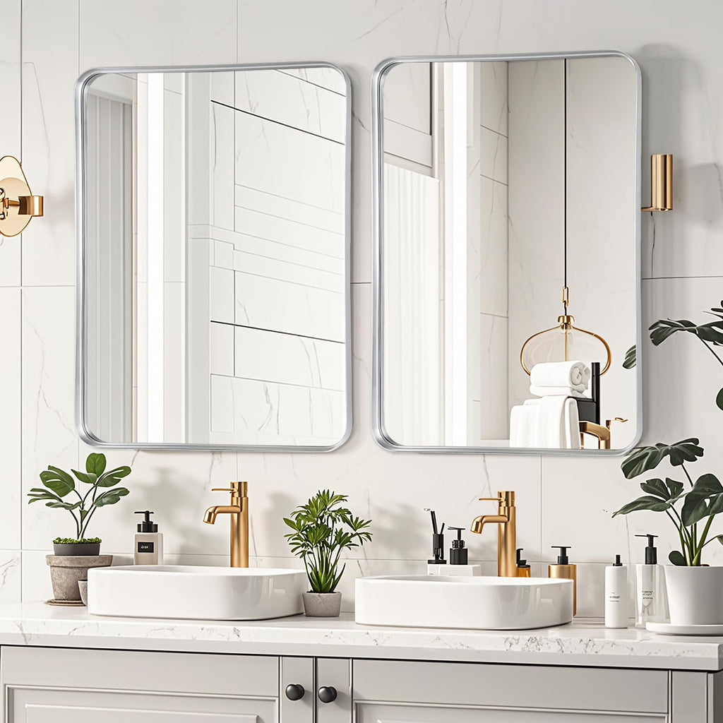 Silver Bathroom Vanity Mirror Over Sink 30x40, Large Wall Chrome Mirror