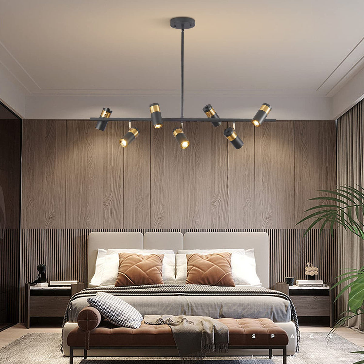 Lighting Black and Gold 7-Light Hanging Track Lighting Modern Kitchen Island Pendant Track Lighting Fixtures Mid