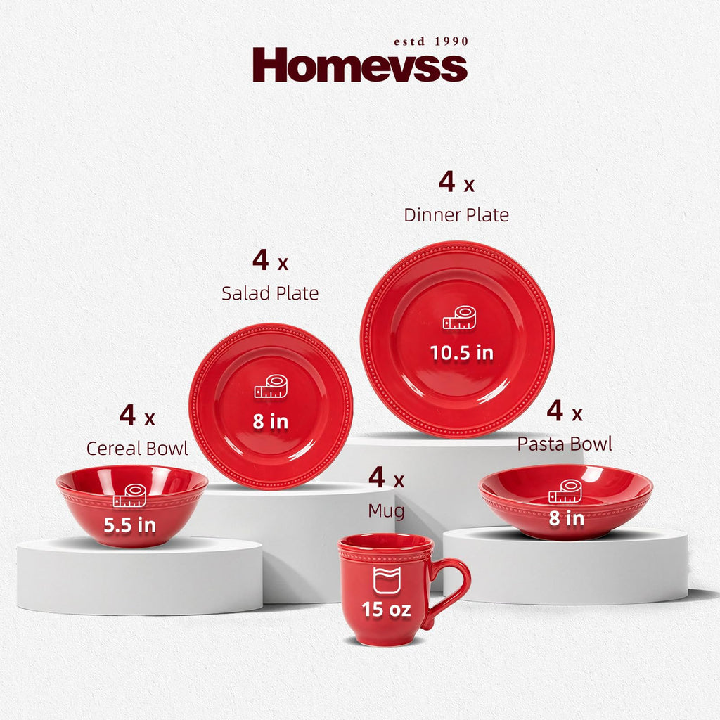 20-Piece Pearl Dots Stoneware Dinnerware Set, Red, Service for 4
