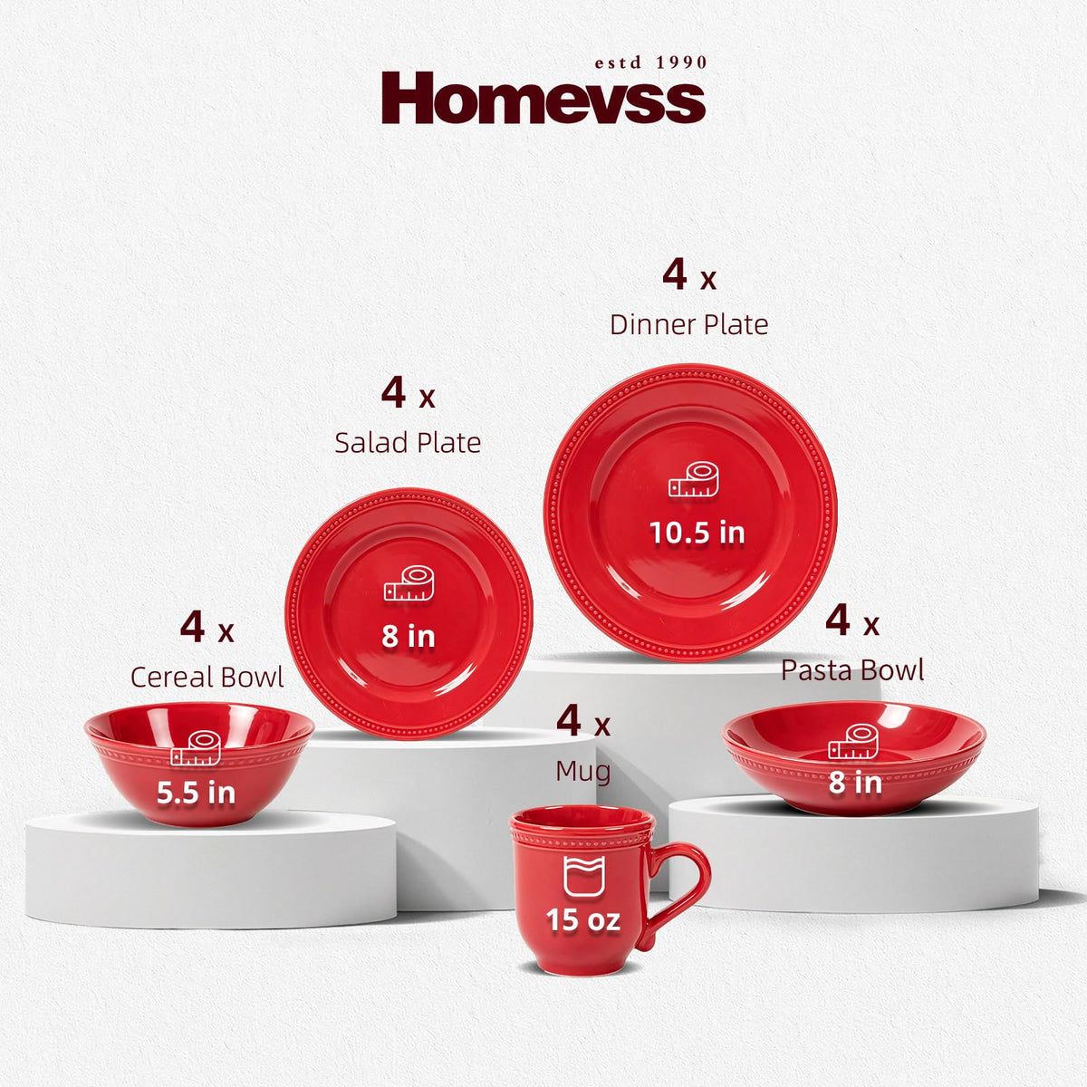 20-Piece Pearl Dots Stoneware Dinnerware Set, Red, Service for 4