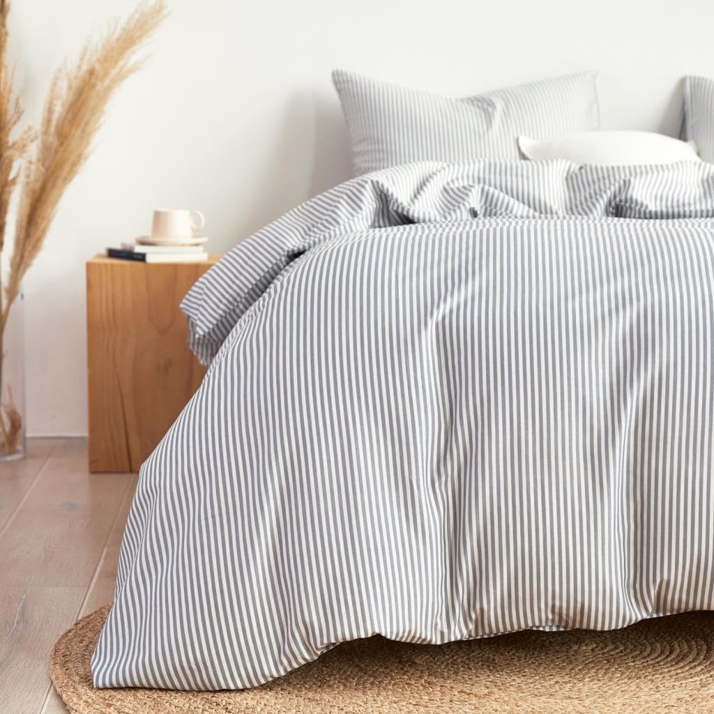 Striped Cotton Comforter Set, Gray