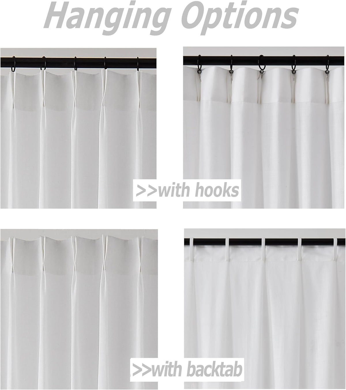 72 Inches White Pinch Pleated Linen Semi Sheer Curtains (Set of 2 Panels)