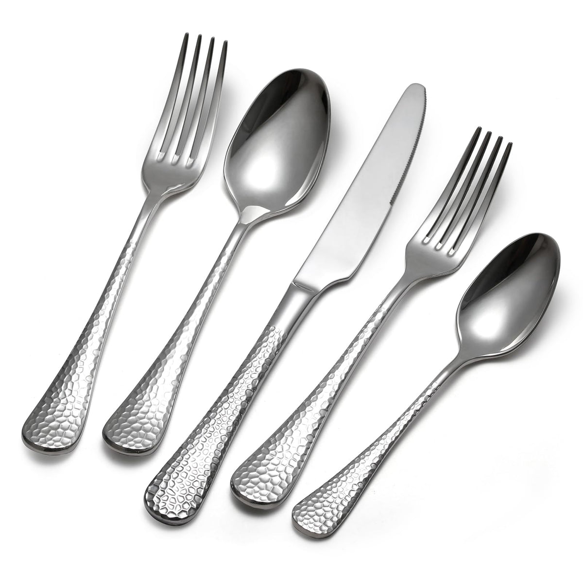 Premium 45 Piece Hammered Silverware Set with Smooth Edge, 18/10 Stainless Steel, Service for 8, Fine Flatware Set
