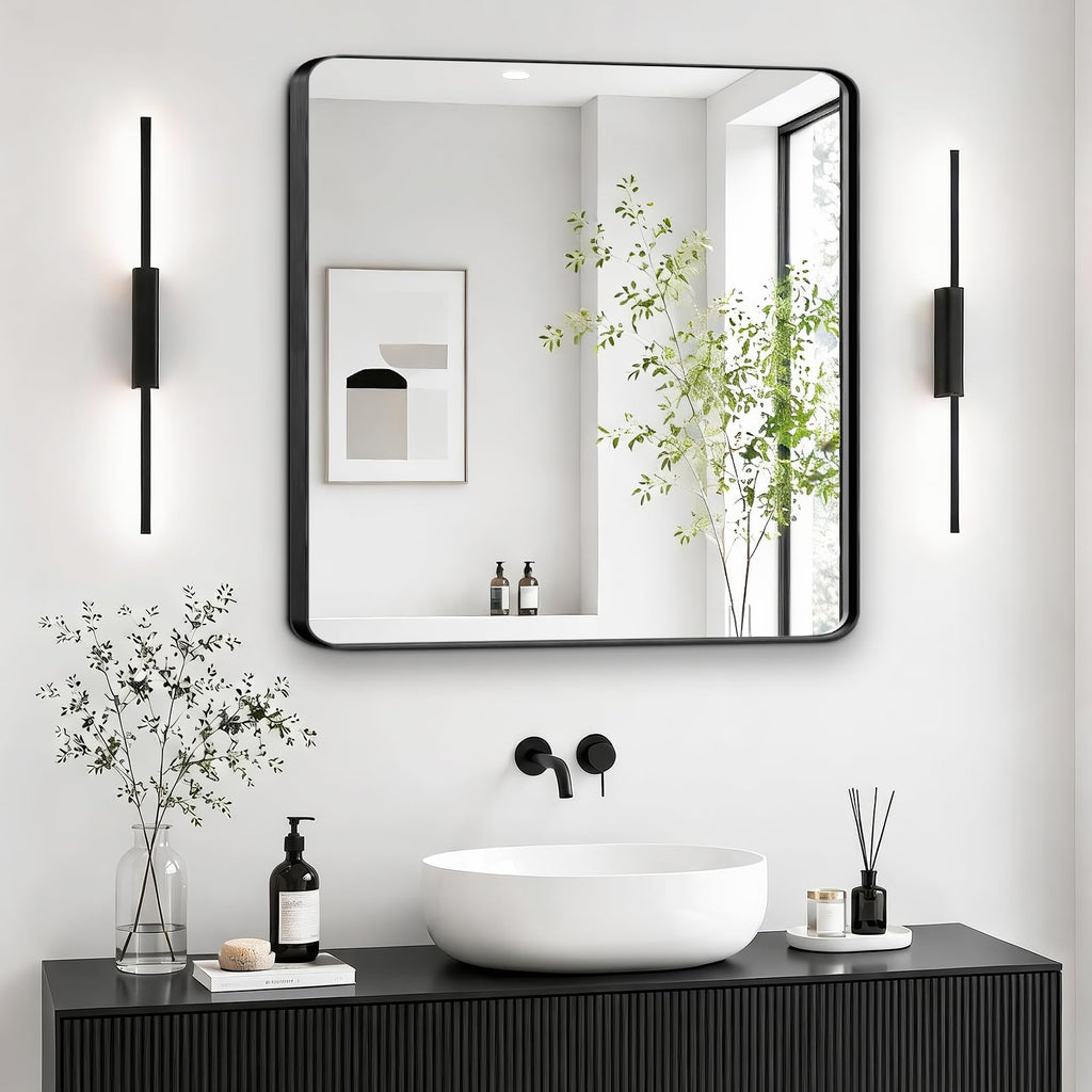 Bathroom Mirrors for Over Sink, 1Pcs 36x36Inch Vanity Mirrors for Wall, Black Metal Frame Rectangle Mirrors Farmhouse