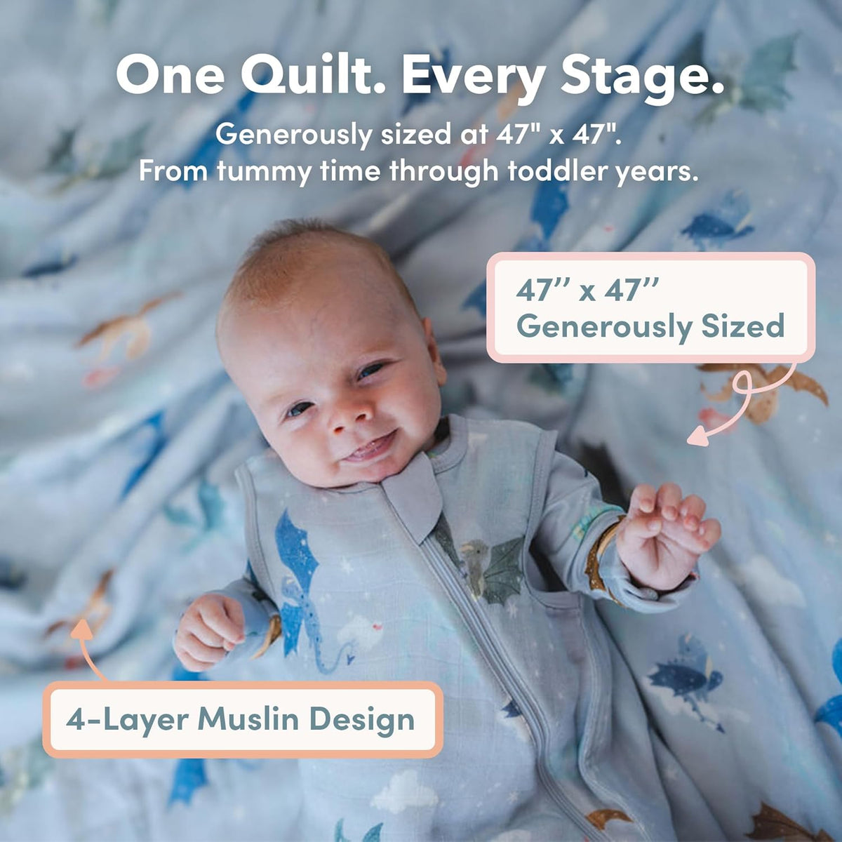 Muslin Quilt Blanket for Baby & Toddler, Layer Tanboocel & Cotton, Soft Breathable Lightweight Quilt for Tummy