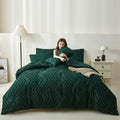 Tufted Boho King Size Comforter Set, Emerald Green Bohemian Farmhouse Bedding Set, 3 Pieces All Season Soft