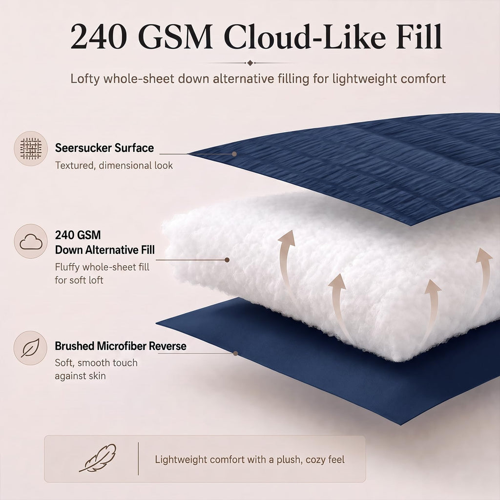 Comforter Set 120x98, 7-Piece Navy Blue Seersucker