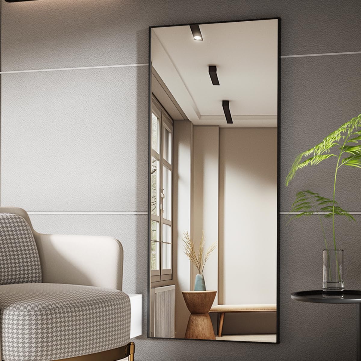 71"x26" Floor Mirror Full Length, Bedroom Floor Body Mirror with Stand, Large Black Mirror, Leaning, Standing or