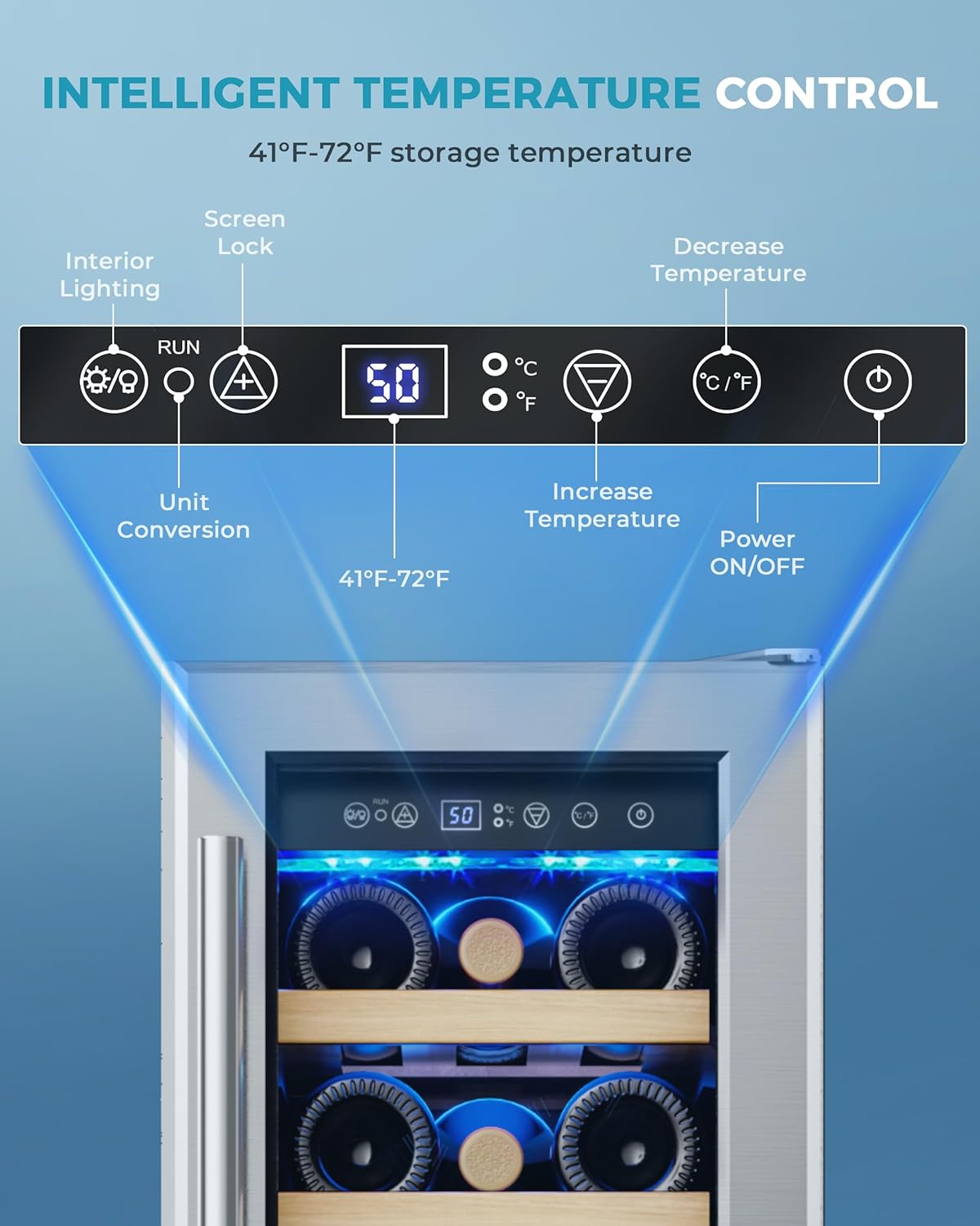 12 Inch Wine Cooler Refrigerator, Wine Fridge 18 Bottles, Built-in or Freestanding with Double