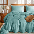 100% France Linen Duvet Cover Set 3 Pcs Natural Flax Duvet Cover Set 2 Pillowcase 1 Duvet Cover with Zipper (Aqua