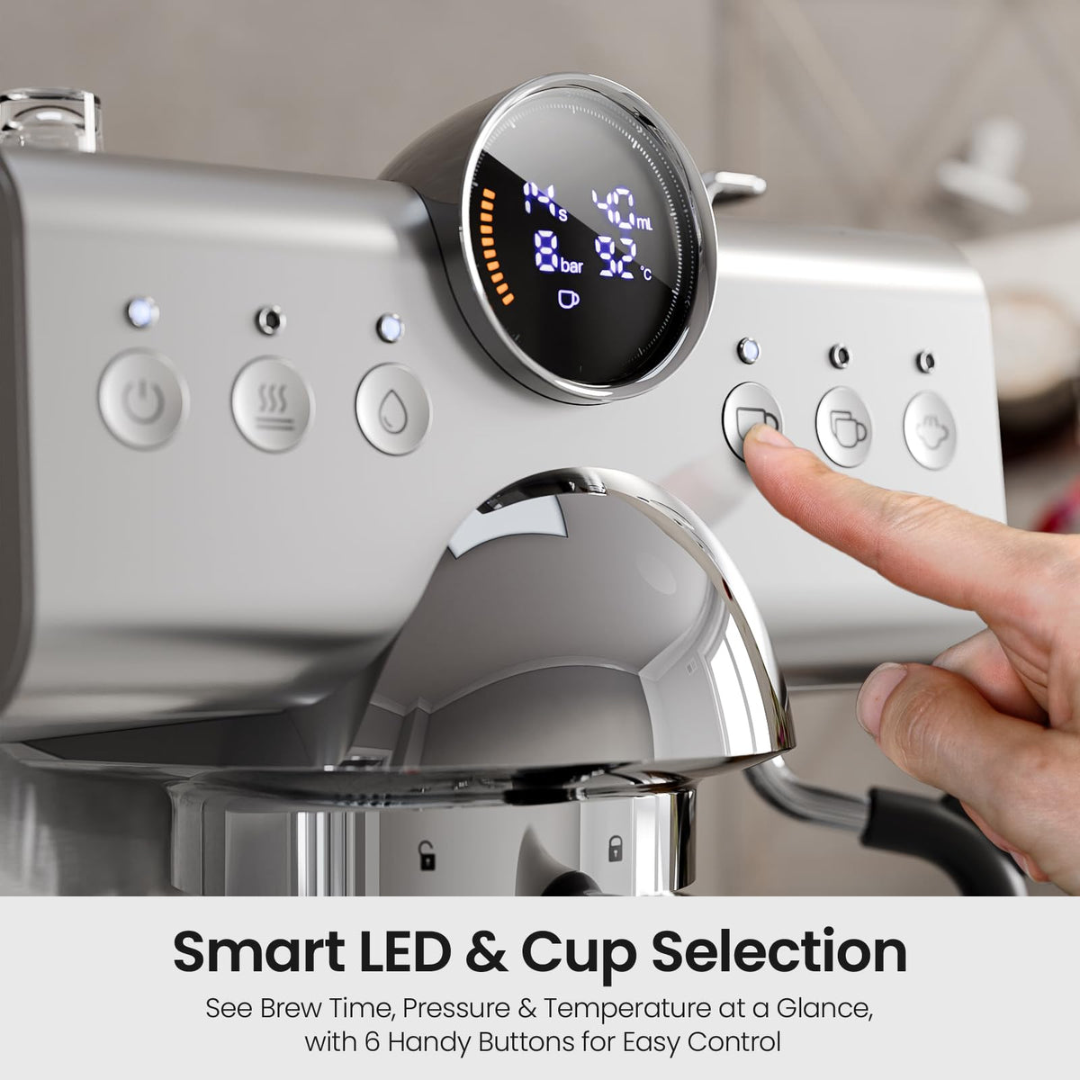 Espresso machine with Cold Brew, 20 Bar Espresso Maker with Milk Frother Steam Wand, Stainless Steel Coffee Machine