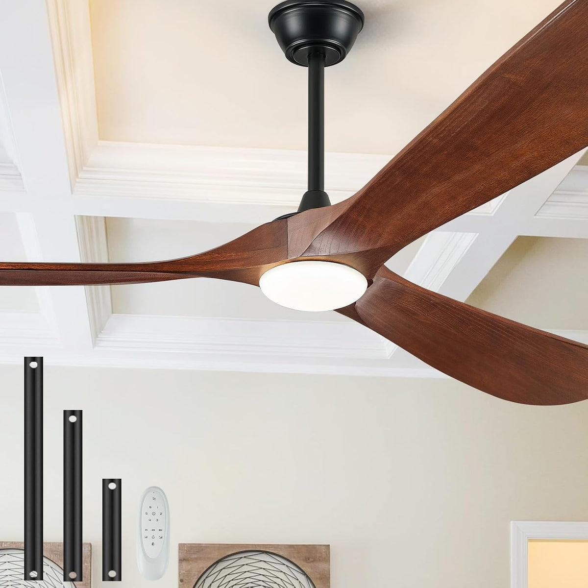 52-Inch Wood Ceiling Fan with Three Dark Blades, Light, and Remote