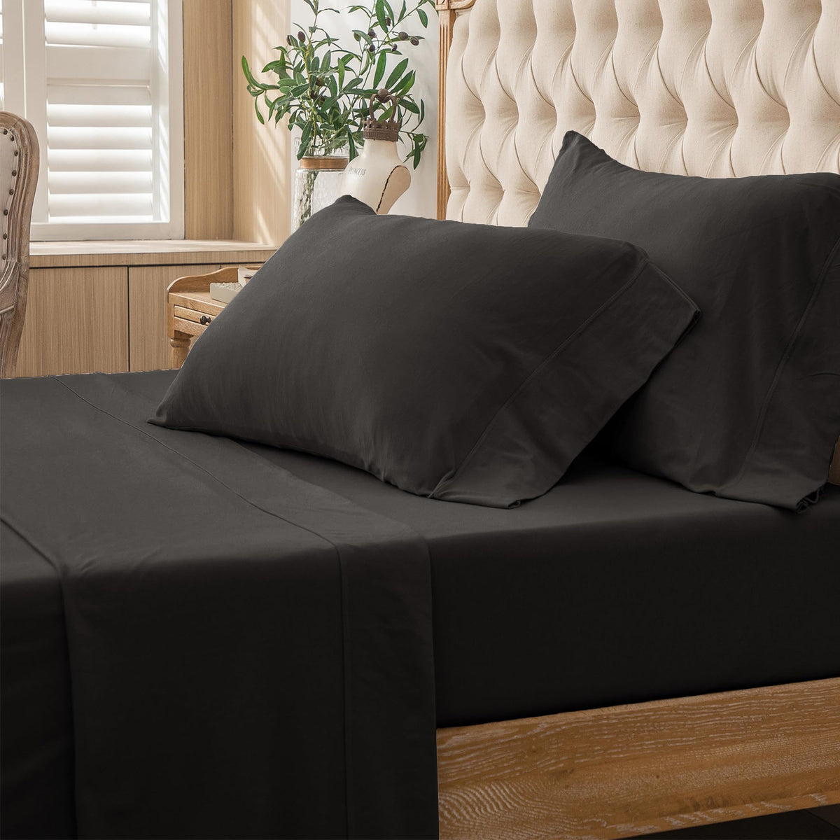 Jersey Knit Sheet Set Solid Black King