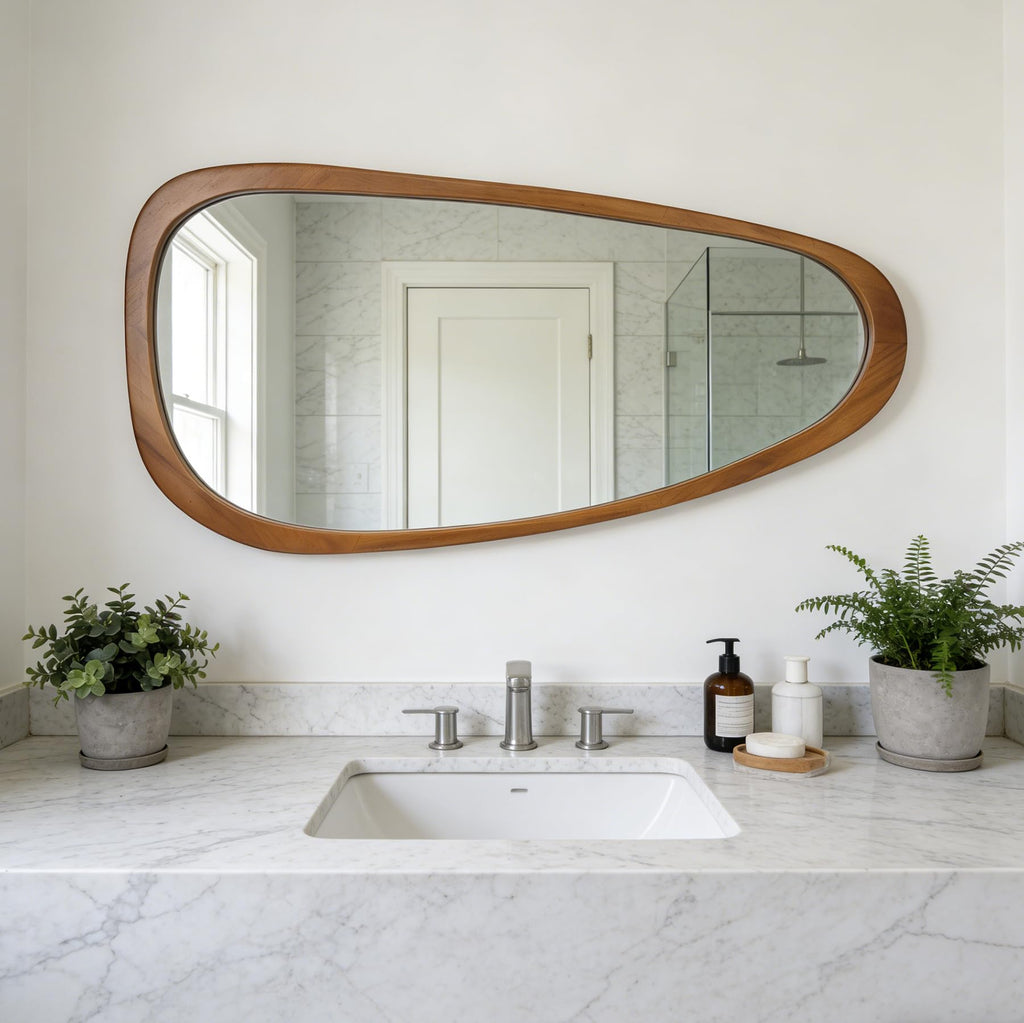 Irregular Asymmetrical Wall Mirror Full Length, 48"x22" Wooden Framed