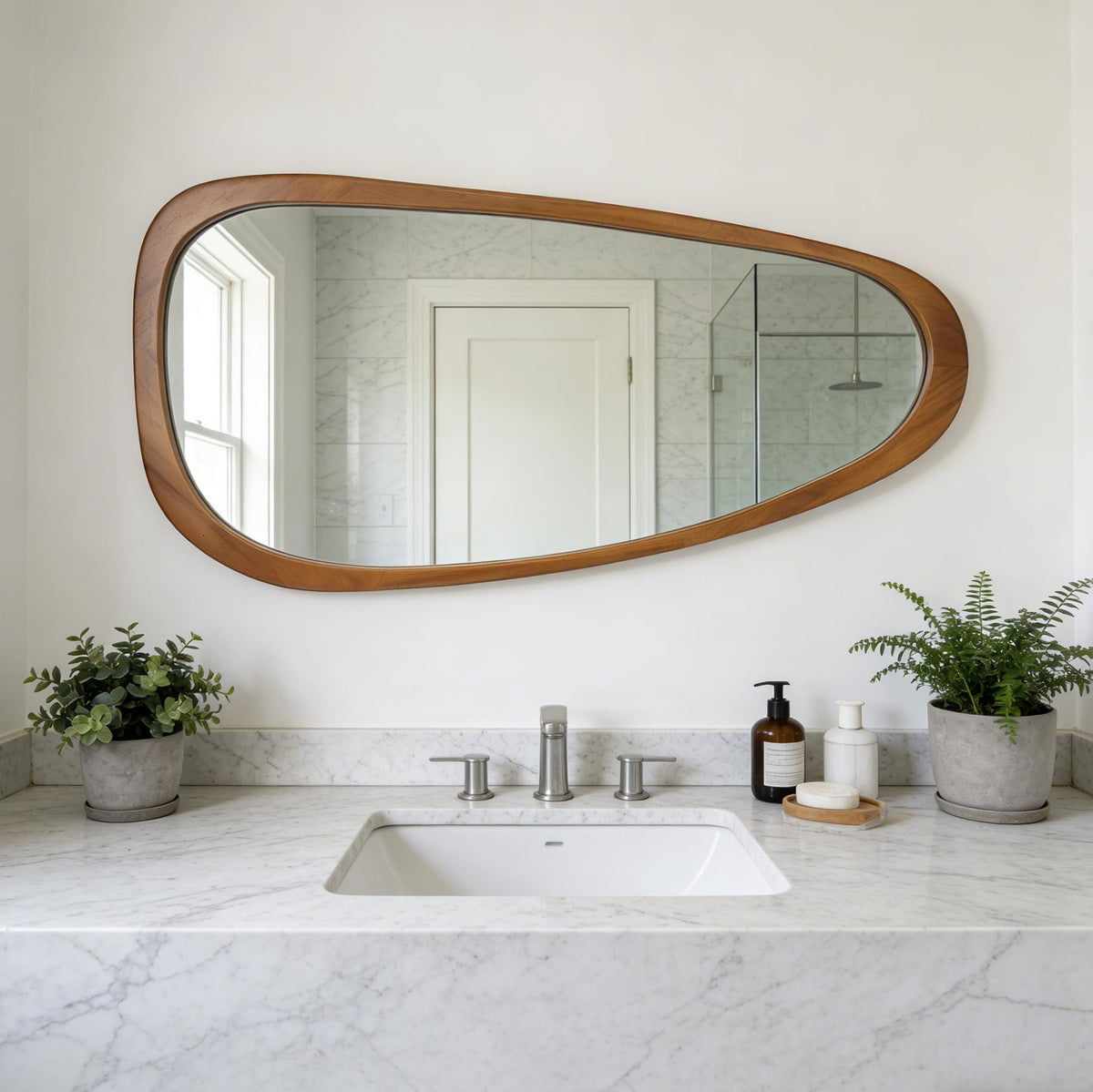 Irregular Asymmetrical Wall Mirror Full Length, 48"x22" Wooden Framed