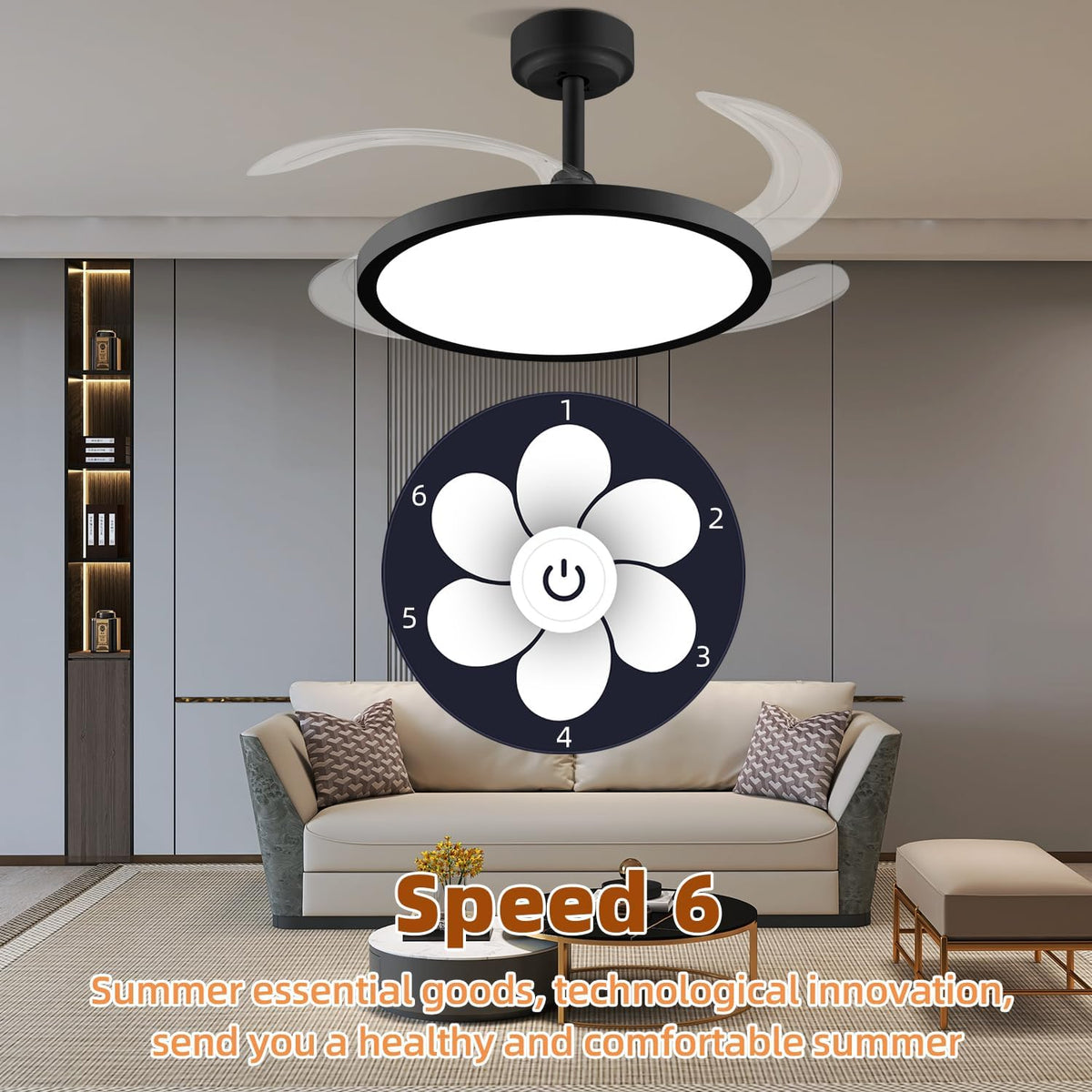 Slim Retractable Ceiling Fan with Lights and Remote/APP Control
