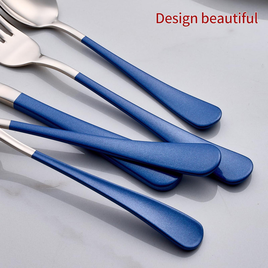 Colorful Silverware Set 20 Piece 18/0 Stainless Steel Flatware Sapphire Blue Handle Cutlery Set Service for 4 Fork