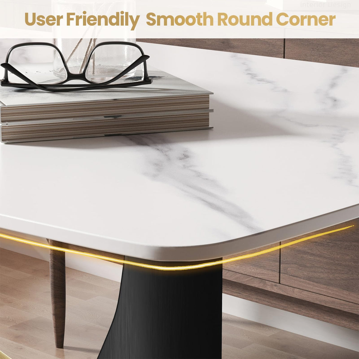 Modern Rectangle Marble Dining Table, 71" White Marble Sintered Stone Top Dining Table, Rectangle Dining Room Table