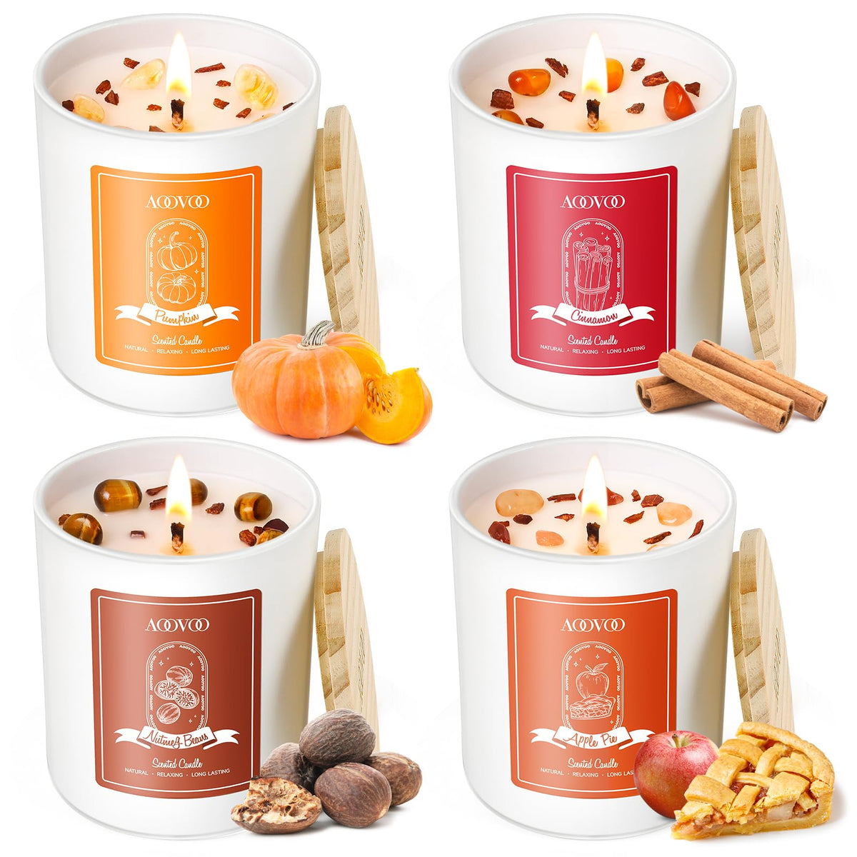 Fall Candles Set for Women - Aromatherapy Candle with Crystals Inside, 28 oz 200 Hour Long Lasting, 4 Pack Candles