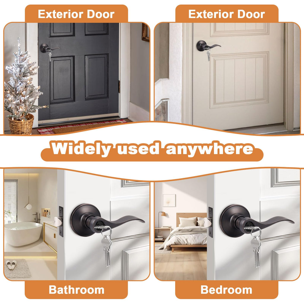 2 Pack Entrance Lever Door Handle Oil Rubbed Bronze, Entry Levers Combo Pack, Keyed Alike Door Locks Lockset